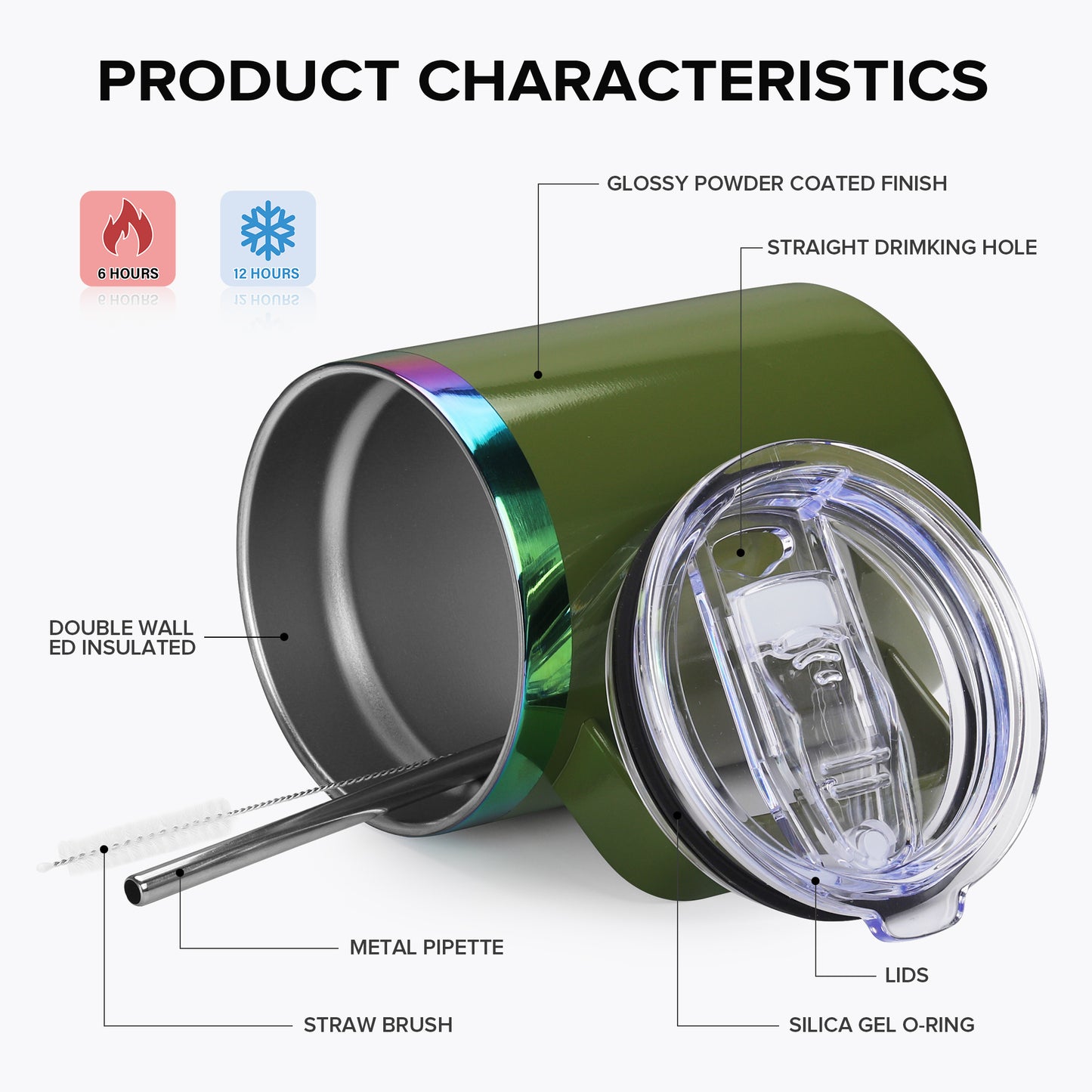 12 oz Stainless Steel Mug Rainbow Plated - Green | 12 Pack - FASTSUB