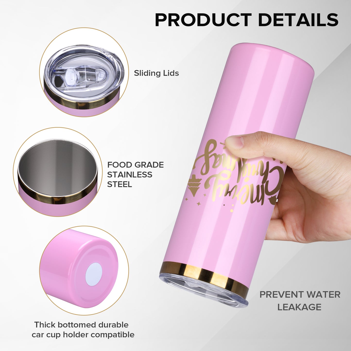 20 oz Powder Coated Skinny Tumbler - Gold Color Plated | 25 Pack - FASTSUB