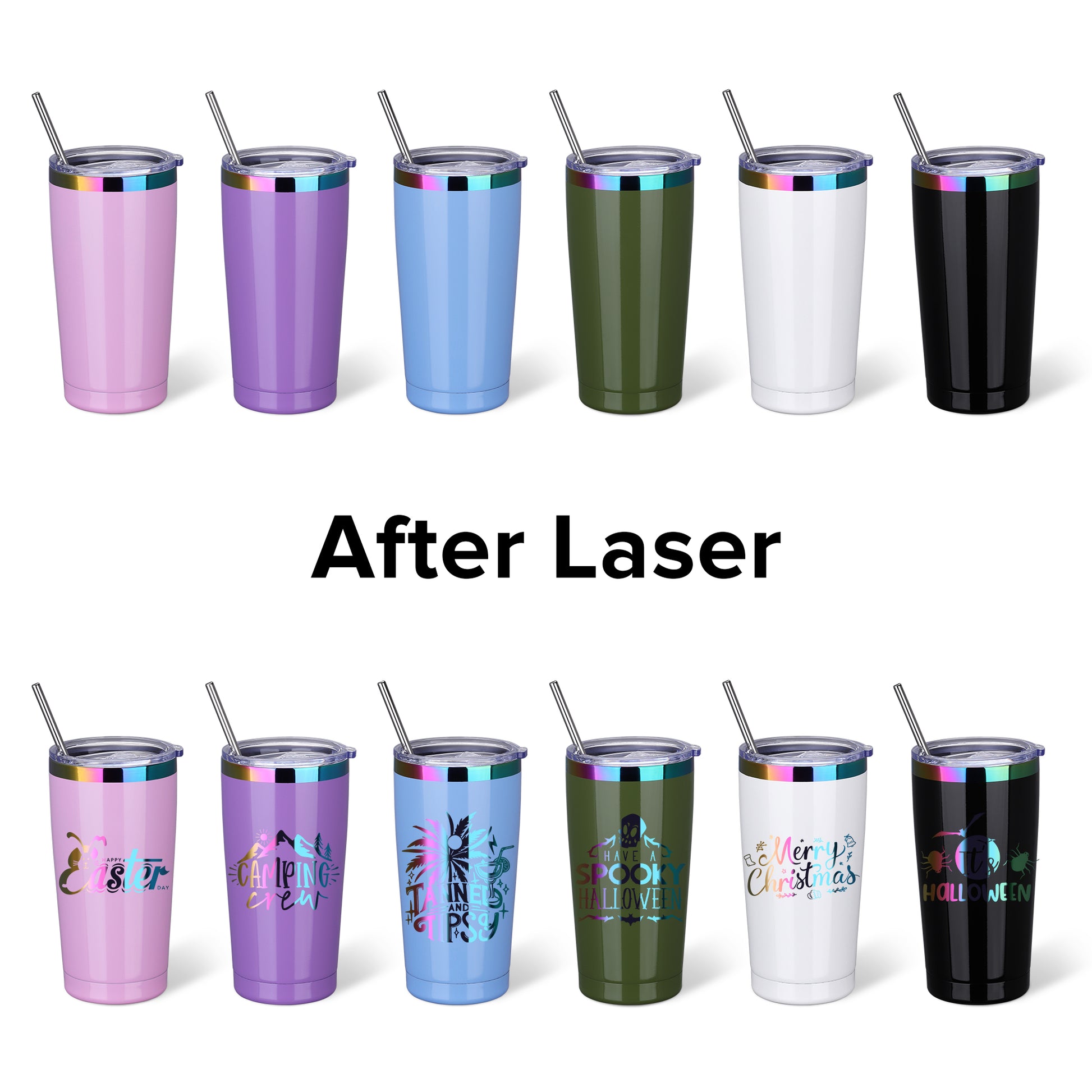 20 oz Glossy Coated Tumbler Rainbow Plated - White | 12 Pack - FASTSUB