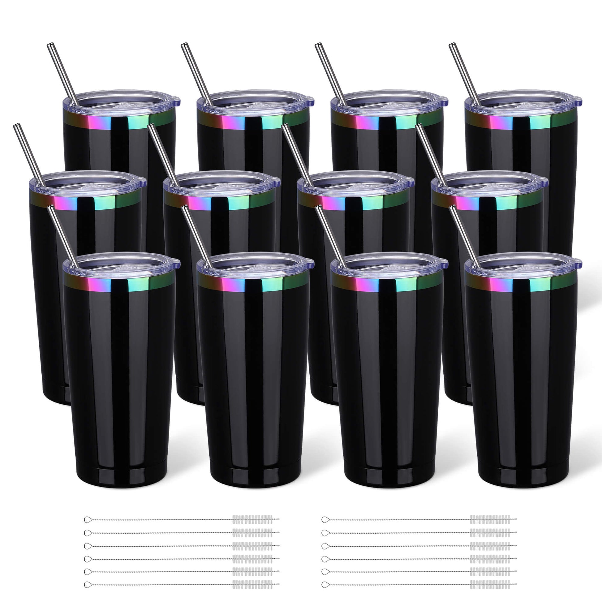 20 oz Stainless Steel Tumbler Rainbow Plated - Black | 12 Pack - FASTSUB