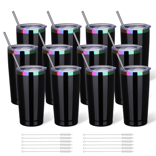 20 oz Stainless Steel Tumbler Rainbow Plated - Black | 12 Pack - FASTSUB