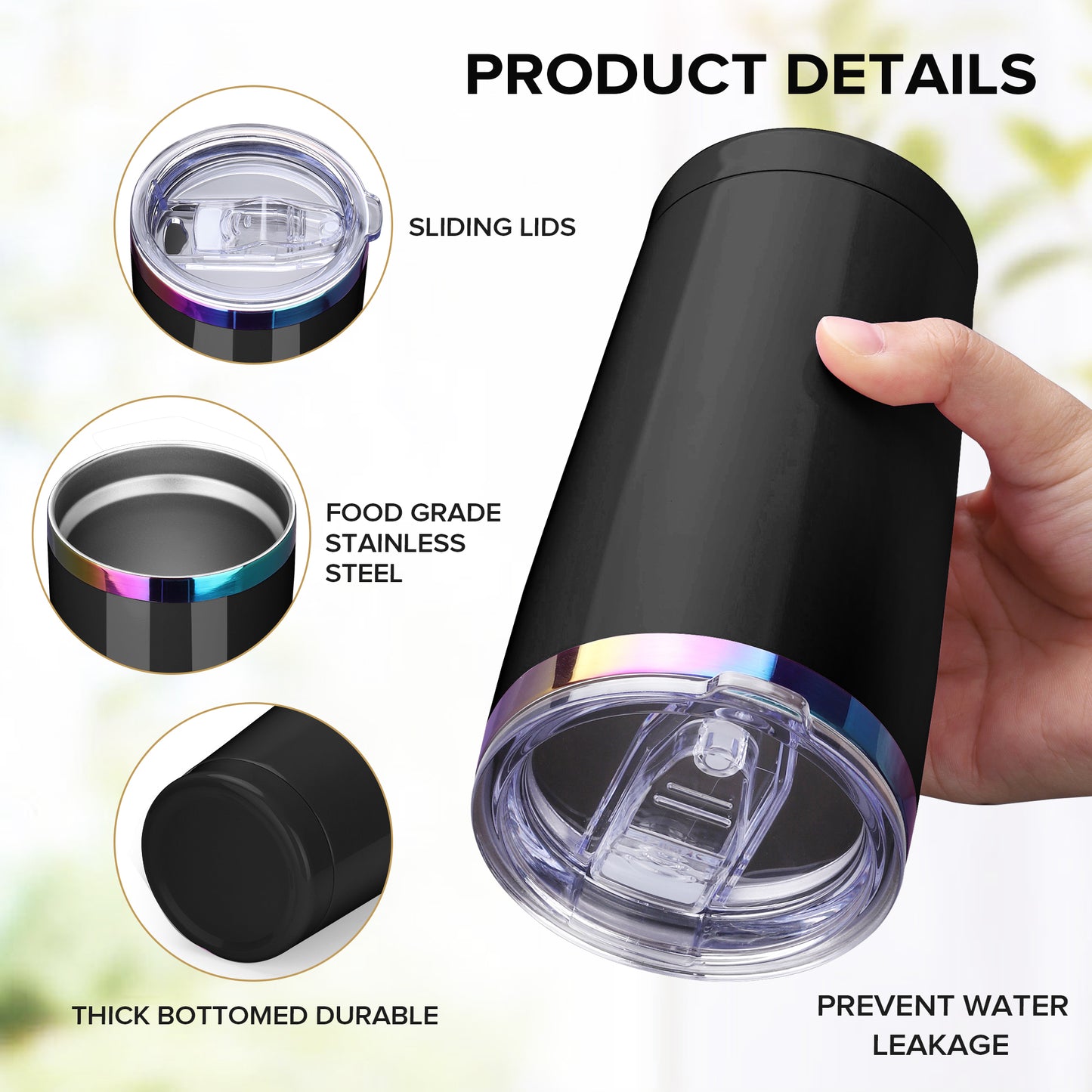 20 oz Stainless Steel Tumbler Rainbow Plated - Black | 12 Pack - FASTSUB