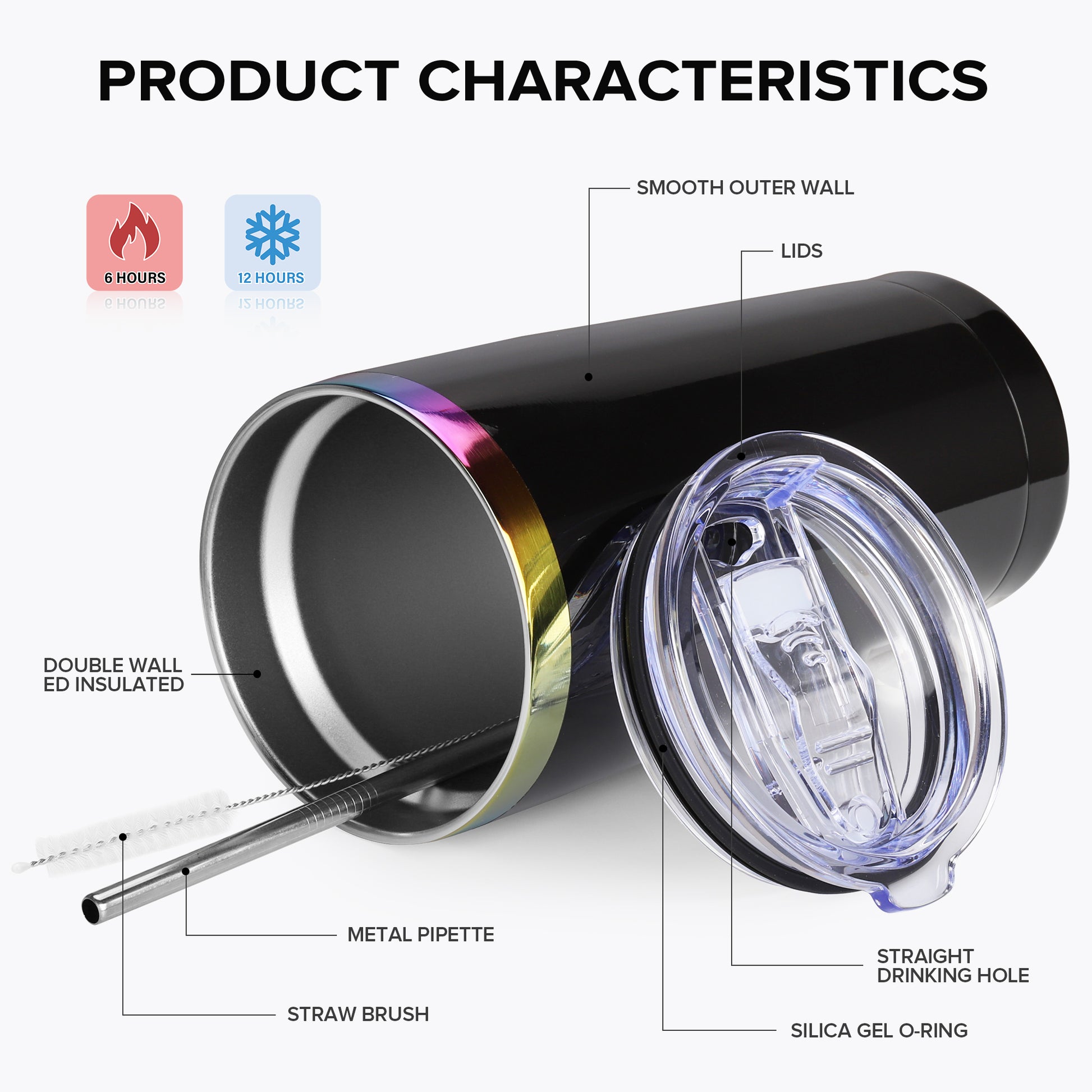 20 oz Stainless Steel Tumbler Rainbow Plated - Black | 12 Pack - FASTSUB