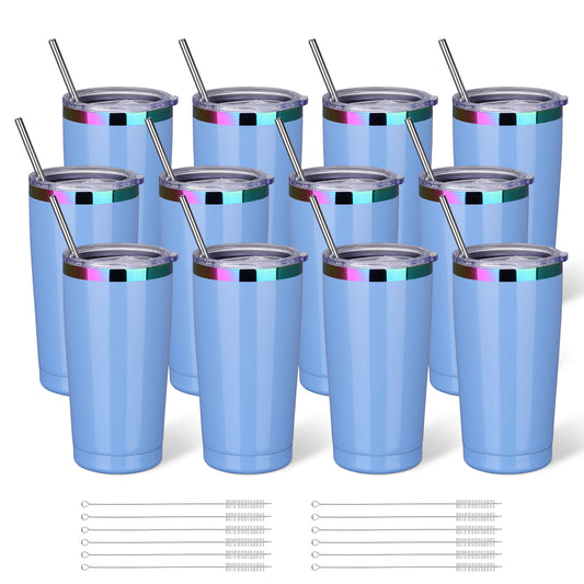 20 oz Stainless Steel Tumbler Rainbow Plated - Blue | 12 Pack - FASTSUB