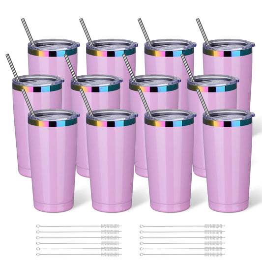 20 oz Stainless Steel Tumbler Rainbow Plated - Pink | 12 Pack - FASTSUB