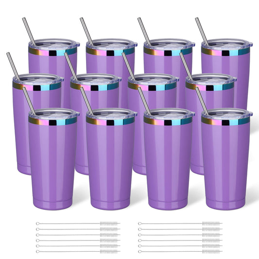 20 oz Stainless Steel Tumbler Rainbow Plated - Purple | 12 Pack - FASTSUB