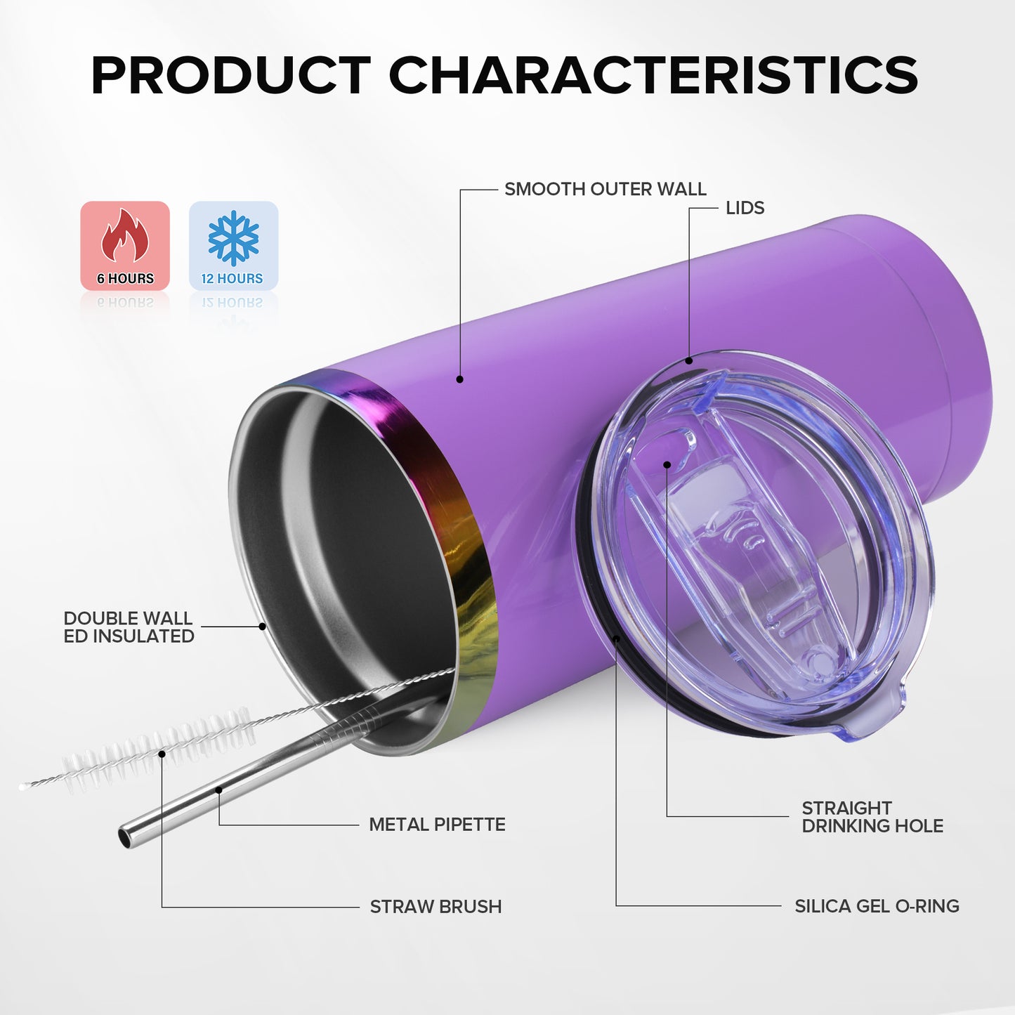 20 oz Stainless Steel Tumbler Rainbow Plated - Purple | 12 Pack - FASTSUB