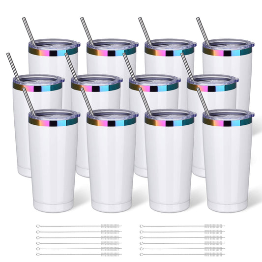 20 oz Stainless Steel Tumbler Rainbow Plated - White | 12 Pack - FASTSUB