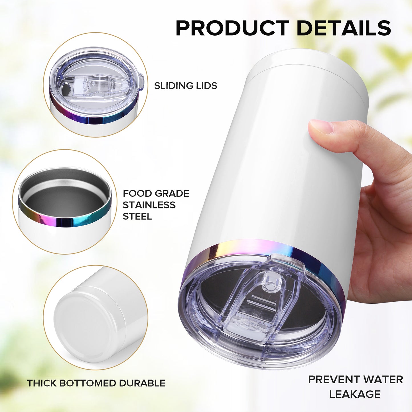 20 oz Stainless Steel Tumbler Rainbow Plated - White | 12 Pack - FASTSUB