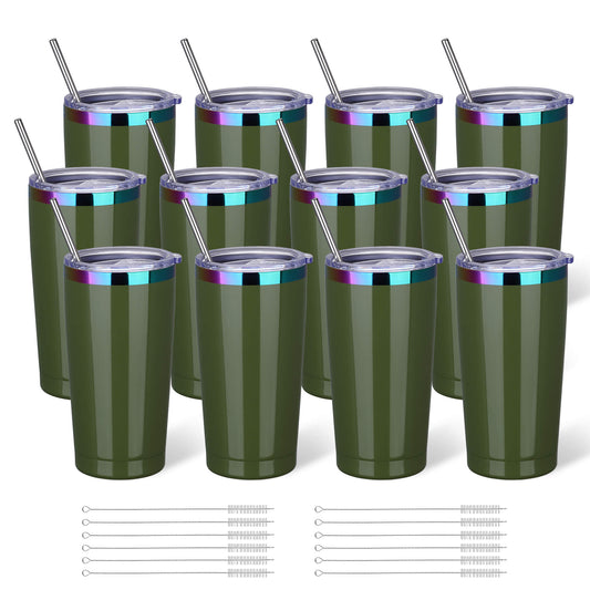 20 oz Stainless Steel Tumbler Rainbow Plated - Green | 12 Pack - FASTSUB