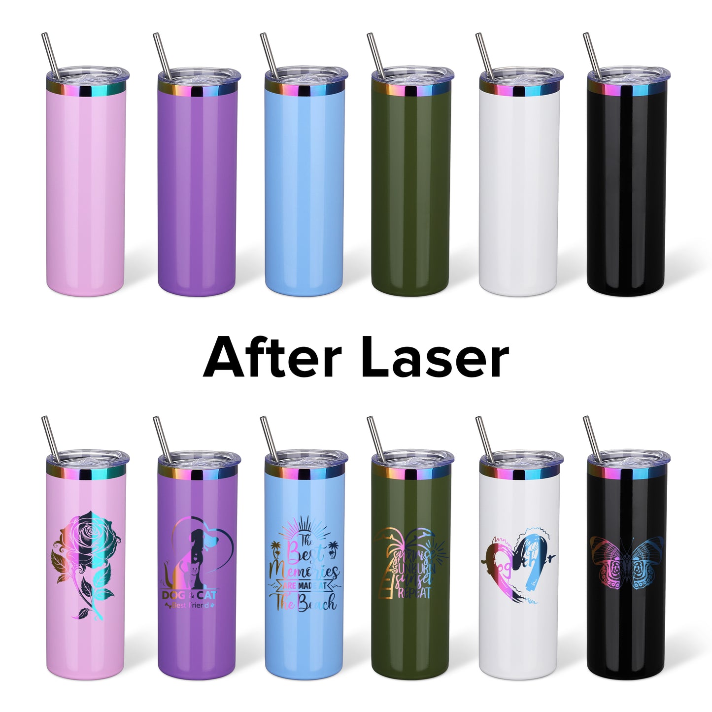 20 oz Glossy Coated Skinny Tumbler - Mixed Color | 12 Pack