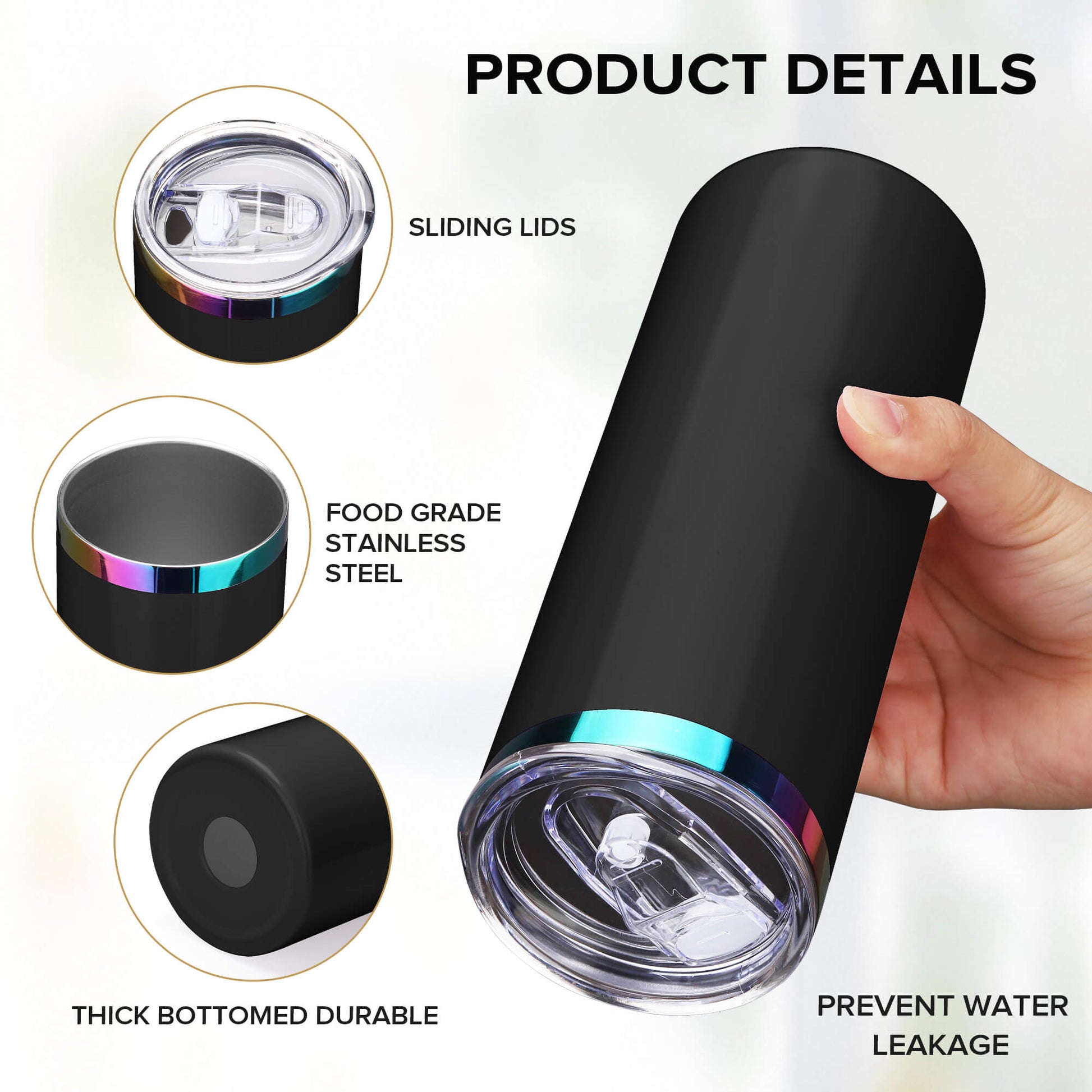 20 oz Glossy Coated Skinny Straight Tumbler - Black | 12 Pack - FASTSUB