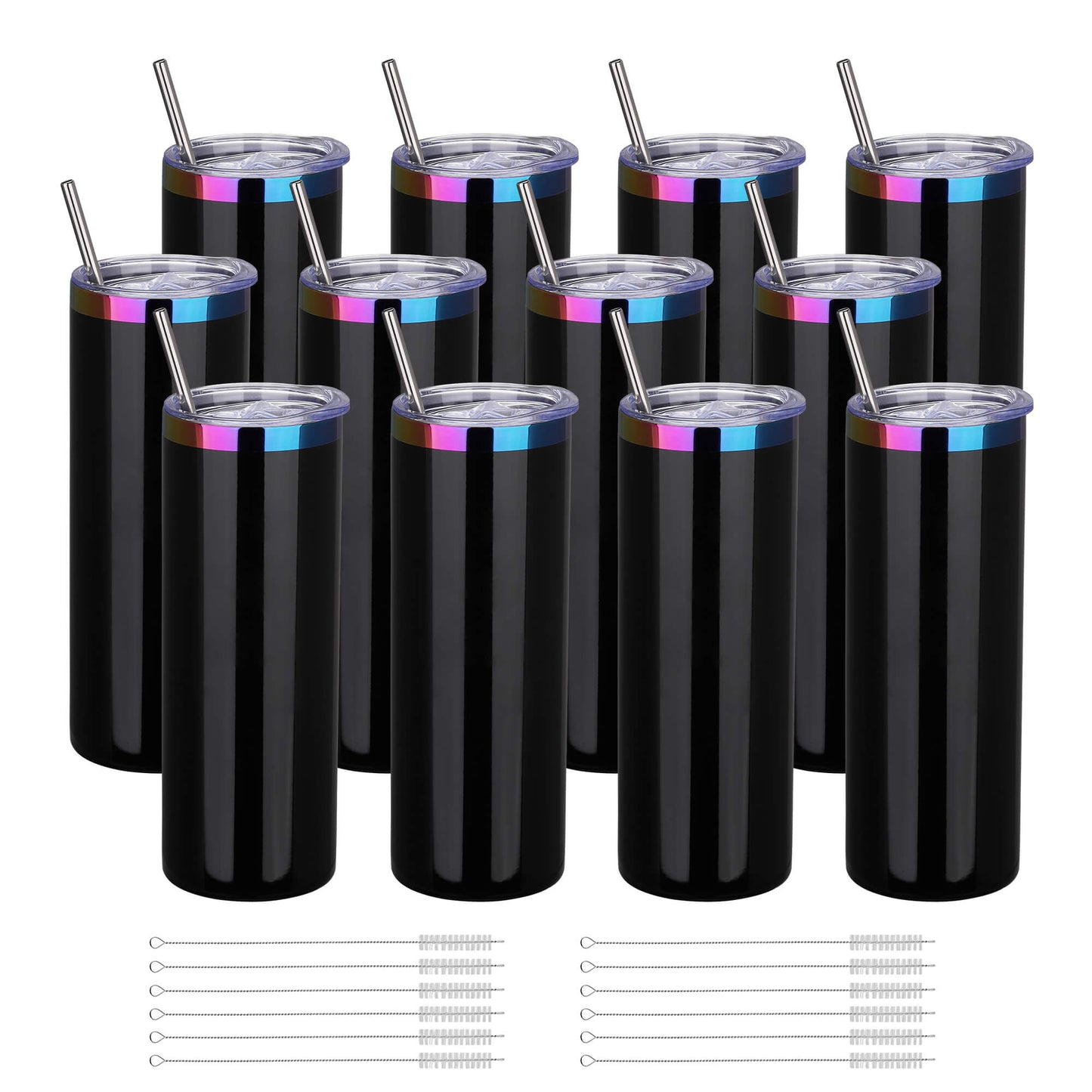 20 oz Glossy Coated Skinny Straight Tumbler - Black | 12 Pack