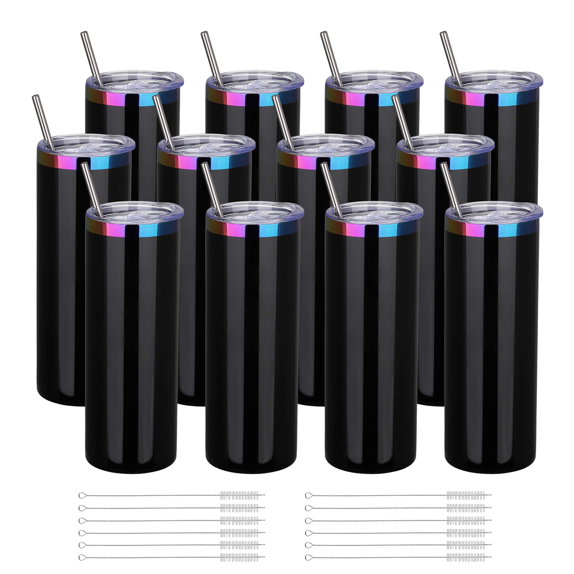 20 oz Glossy Coated Skinny Straight Tumbler - Black | 12 Pack - FASTSUB