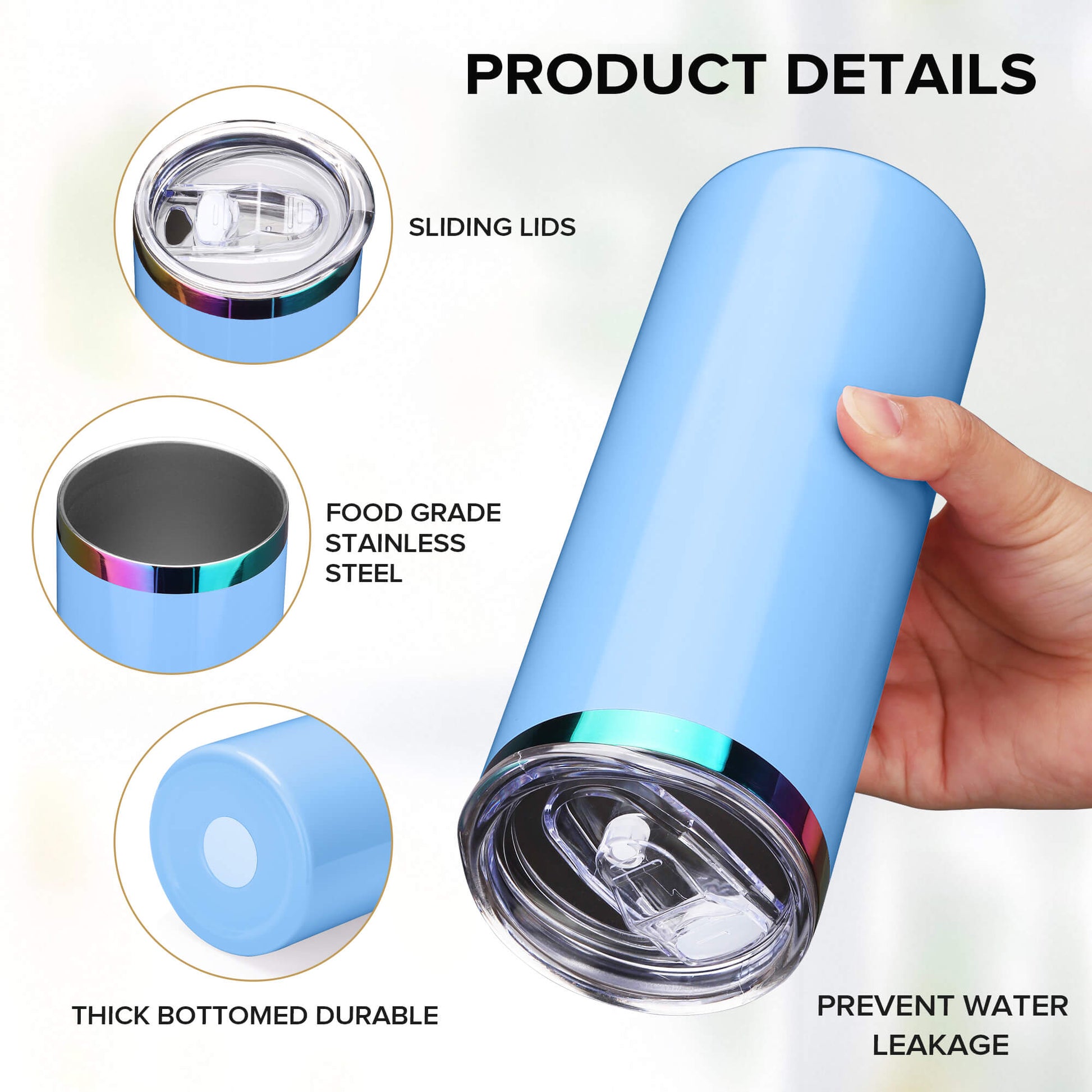 20 oz Glossy Coated Skinny Straight Tumbler - Blue | 12 Pack - FASTSUB