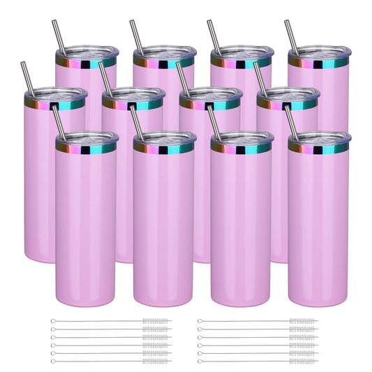 20 oz Glossy Coated Skinny Straight Tumbler - Pink | 12 Pack - FASTSUB