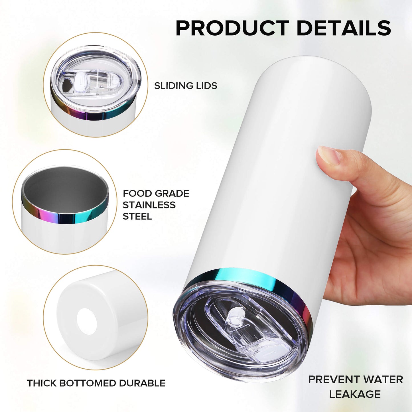 20 oz Glossy Coated Skinny Straight Tumbler - White | 12 Pack