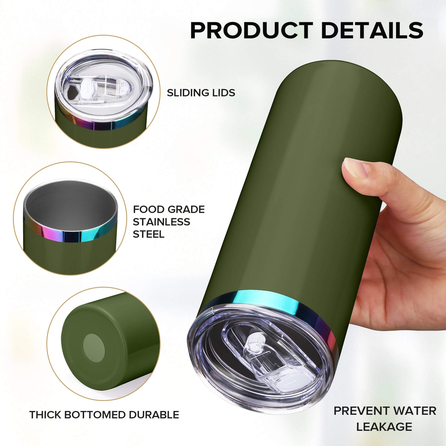 20 oz Glossy Coated Skinny Straight Tumbler - Green | 12 Pack