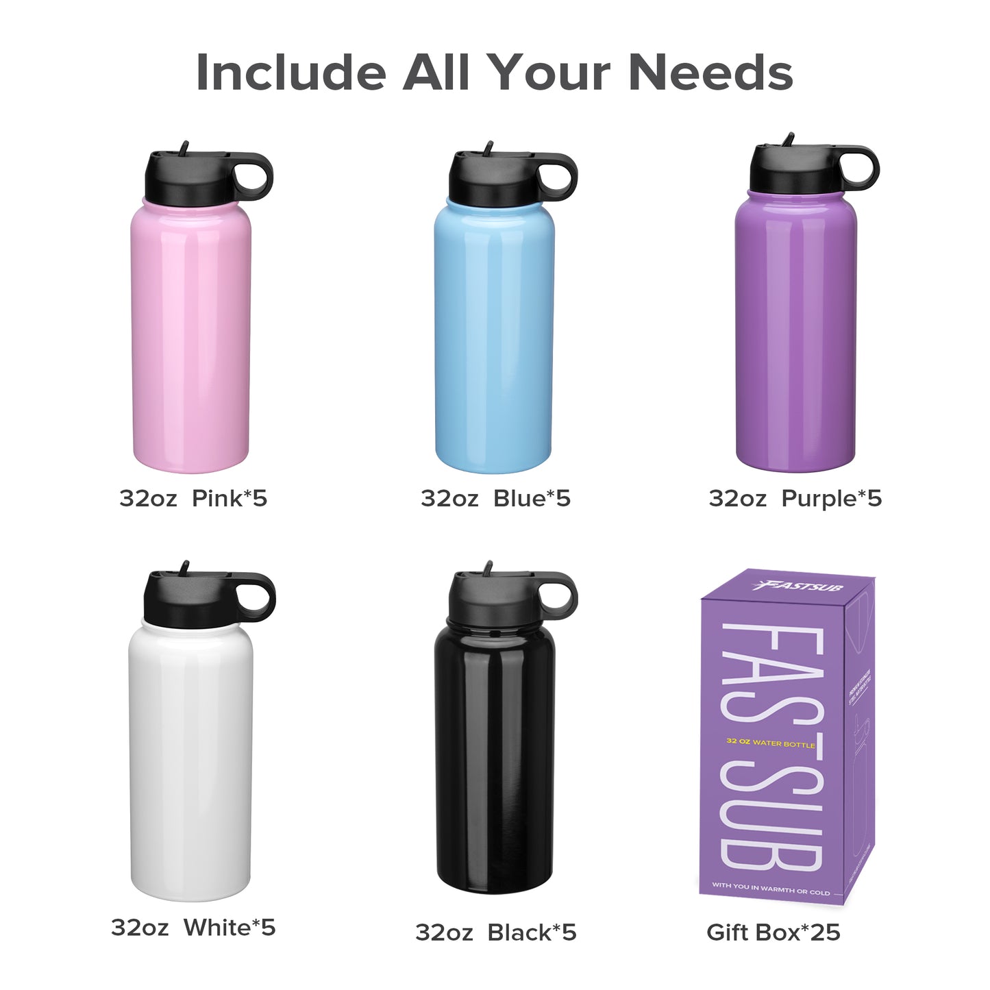 32 oz Powder Coated Sports Water Bottle Bulk | 25 Pack - FASTSUB