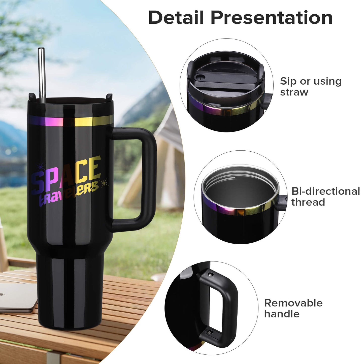 40 oz Glossy Coated Tumbler - Black | 12 Pack
