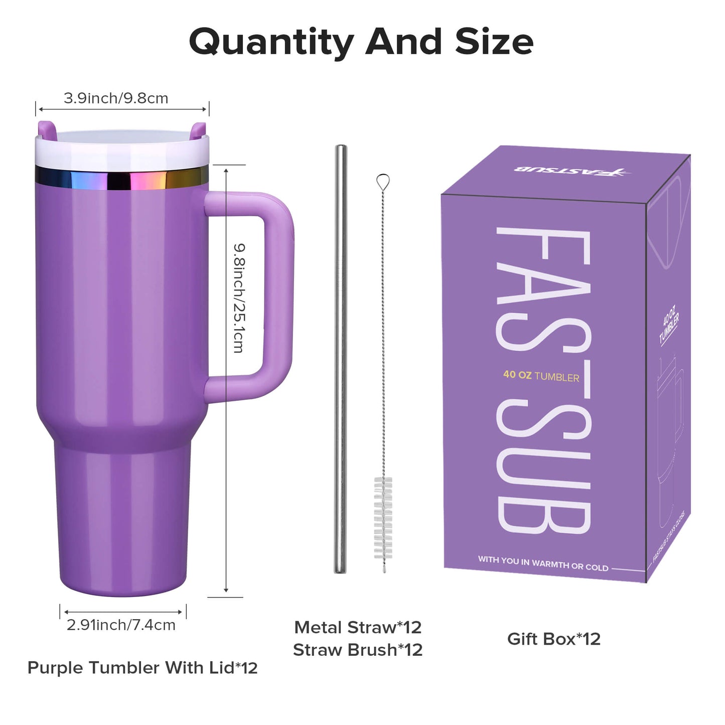 40 oz Glossy Coated Tumbler - Purple | 12 Pack