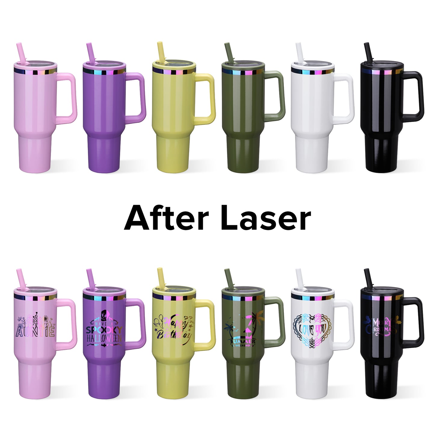 40 oz Glossy Coated Tumbler with Flip Straw - Mixed Color | 12 Pack