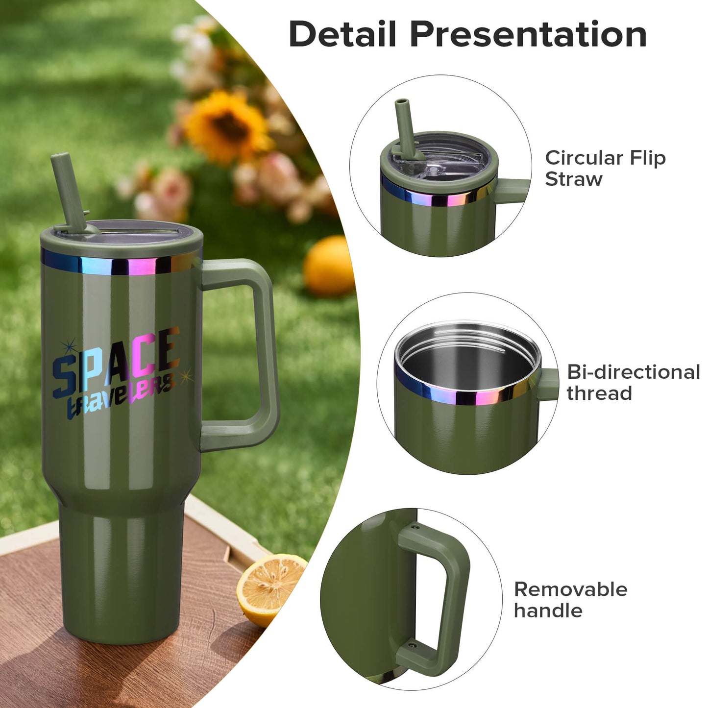 40 oz Glossy Coated Tumbler with Flip Straw - Green | 12 Pack