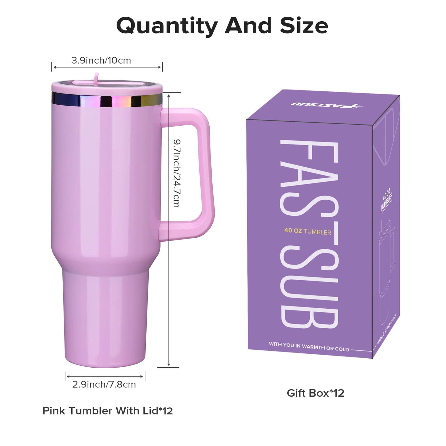 40 oz Glossy Coated Tumbler with Flip Straw - Pink | 12 Pack - FASTSUB