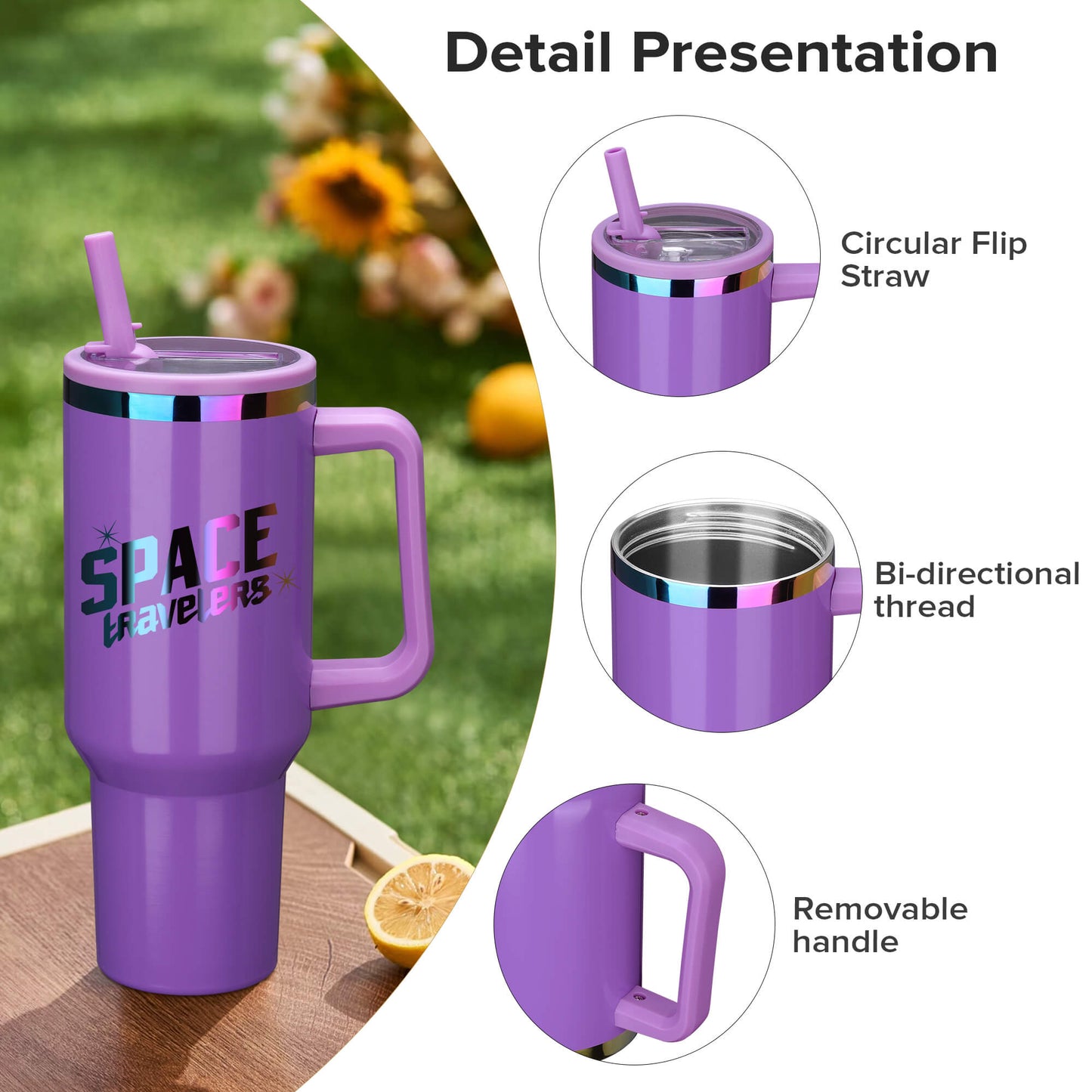 40 oz Glossy Coated Tumbler with Flip Straw - Purple | 12 Pack