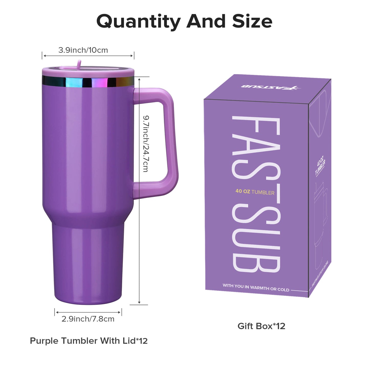 40 oz Glossy Coated Tumbler with Flip Straw - Purple | 12 Pack - FASTSUB