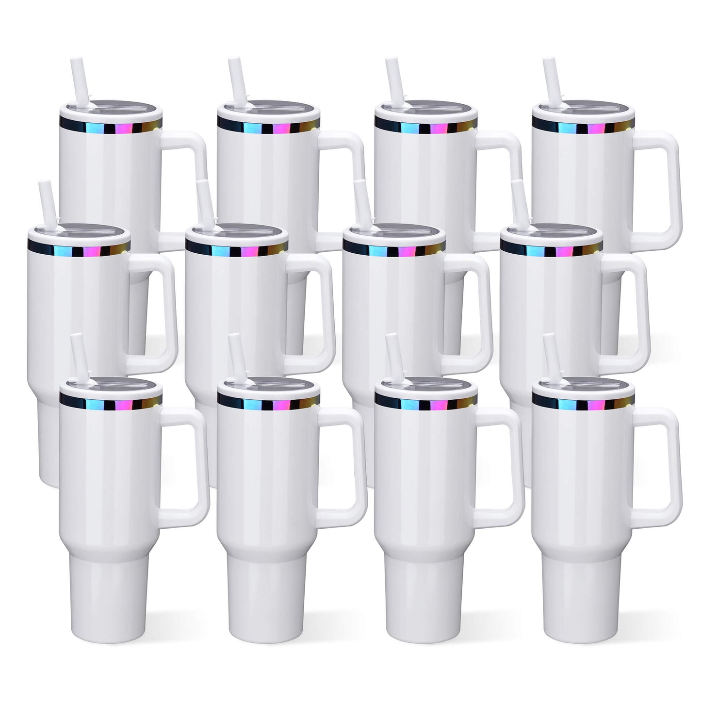 40 oz Glossy Coated Tumbler with Flip Straw - White | 12 Pack