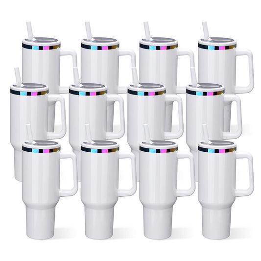 40 oz Glossy Coated Tumbler with Flip Straw - White | 12 Pack - FASTSUB