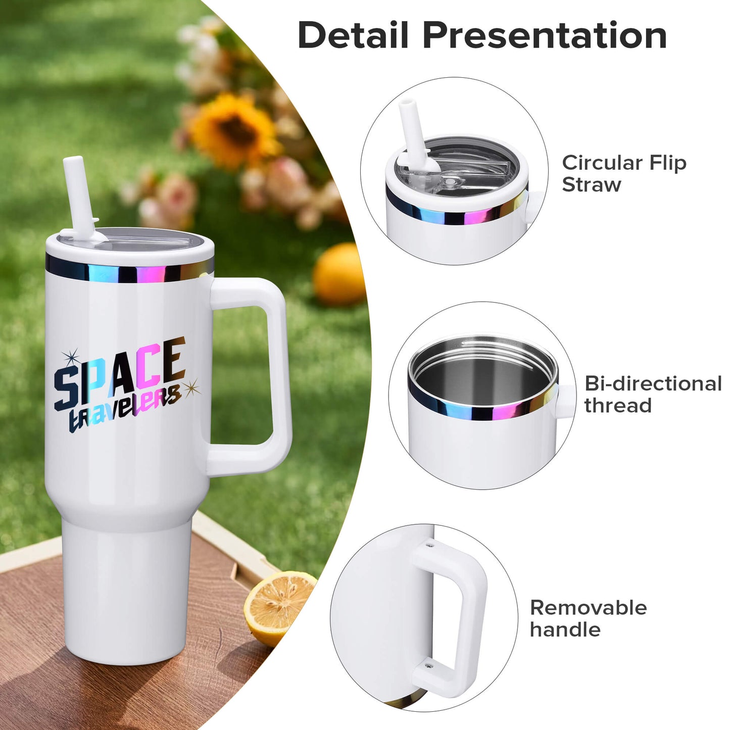 40 oz Glossy Coated Tumbler with Flip Straw - White | 12 Pack