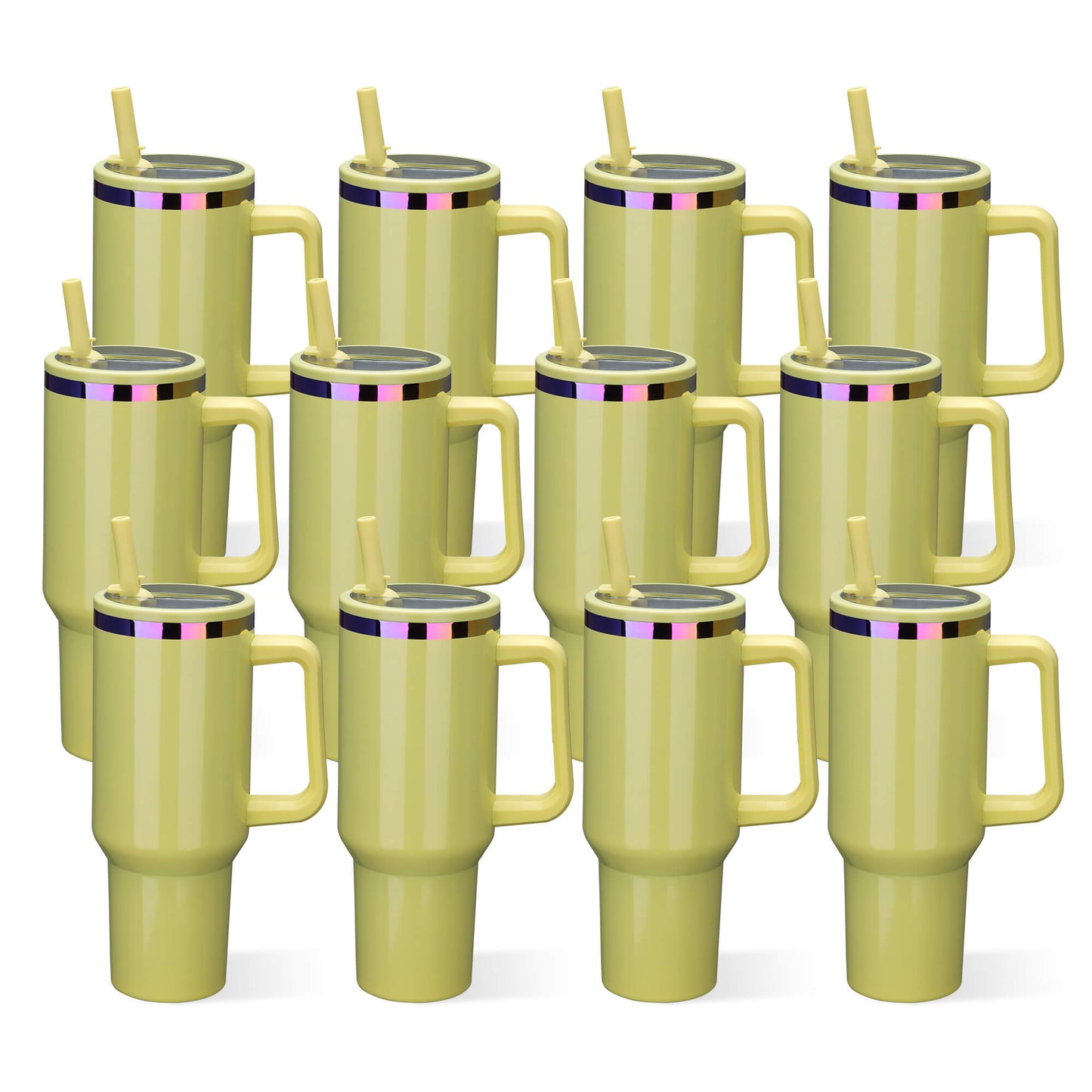 40 oz Glossy Coated Tumbler with Flip Straw - Yellow | 12 Pack