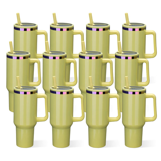 40 oz Glossy Coated Tumbler with Flip Straw - Yellow | 12 Pack - FASTSUB