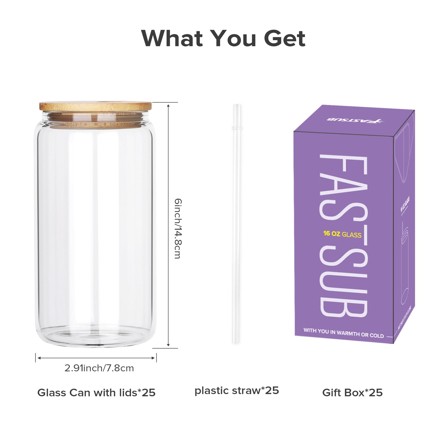 16 oz Clear Sublimation Glass Cup | 25 Pack