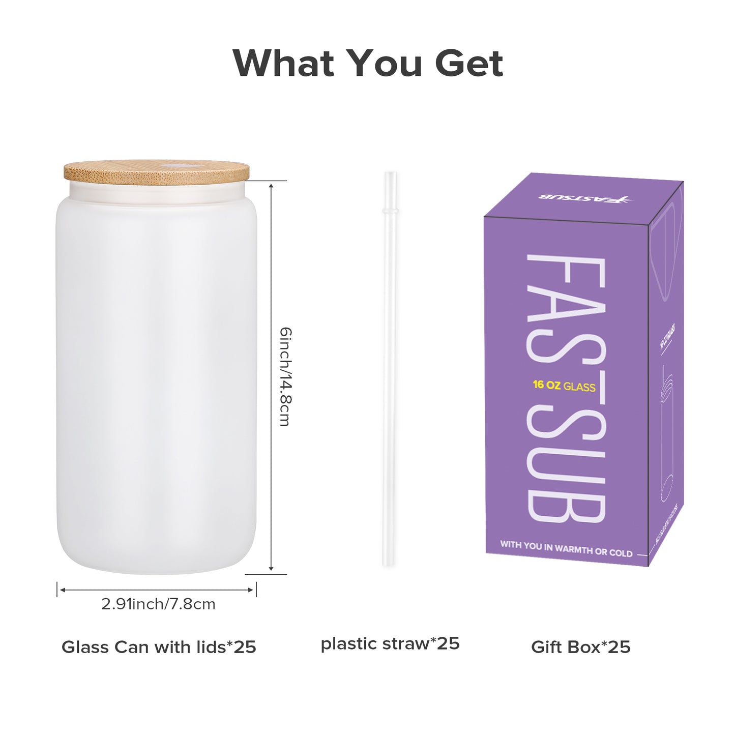 16 oz Frosted Sublimation Glass Cup | 25 Pack