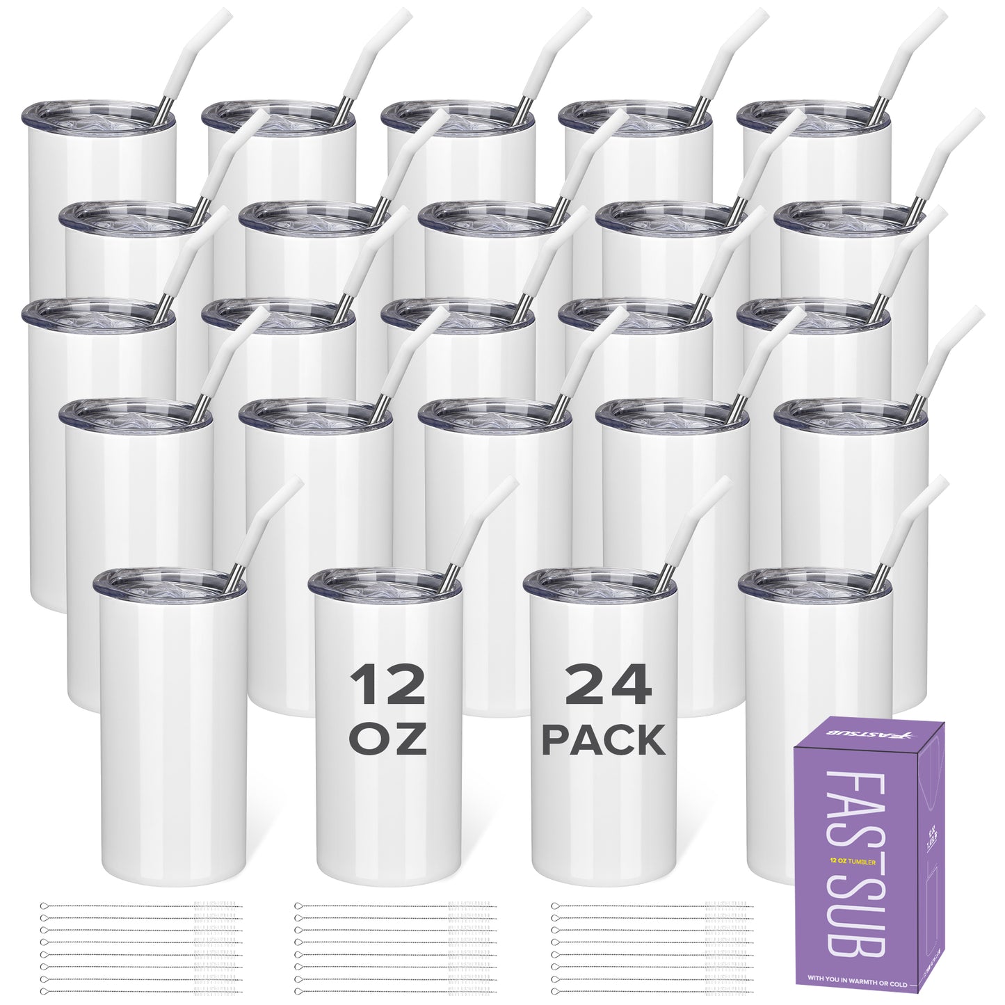 12 oz Sublimation Tumbler - Flat Bottom | 24 Pack - FASTSUB