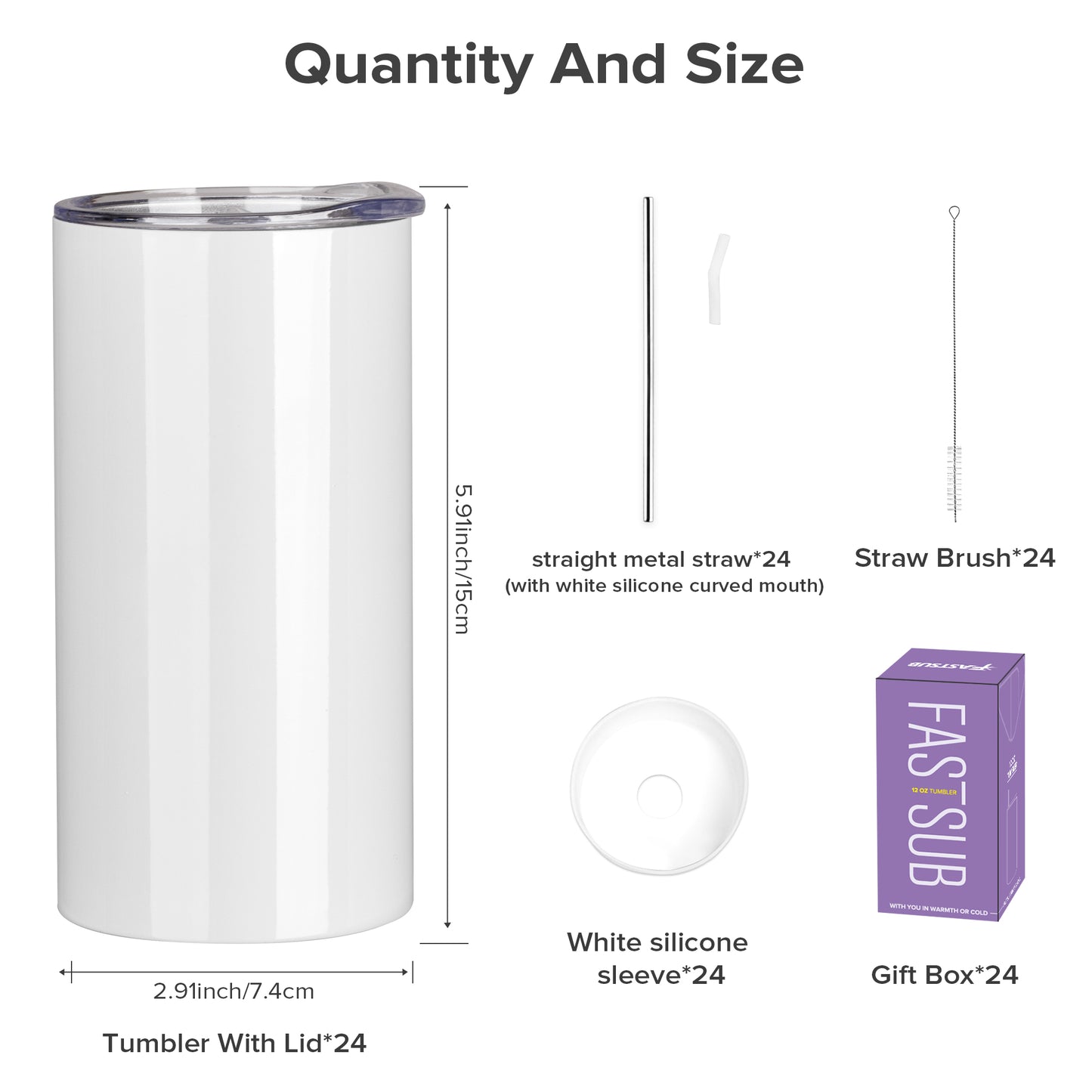 12 oz Sublimation Tumbler - Flat Bottom | 24 Pack - FASTSUB