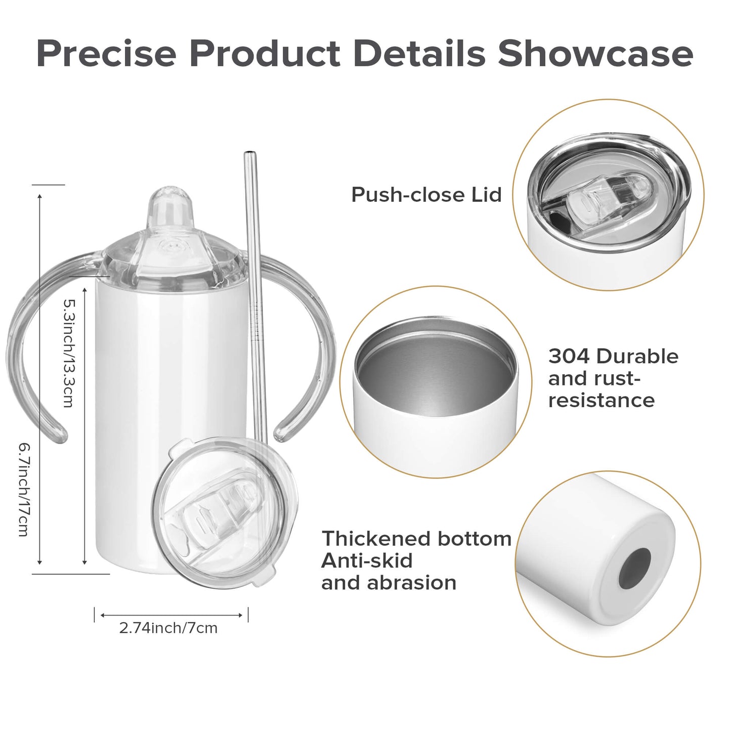 12 oz Sublimation Sippy Cups - 2 Lids | 12 Pack