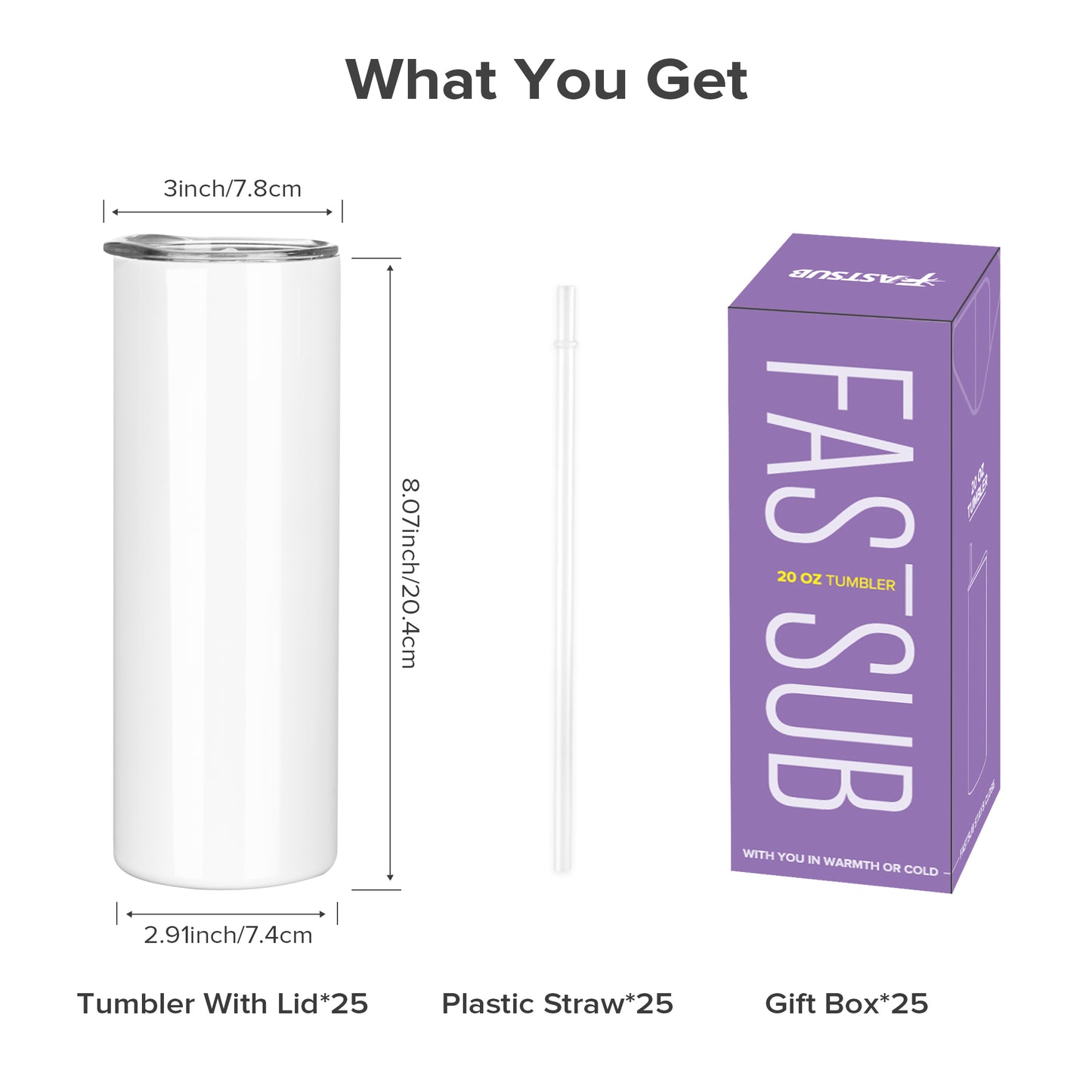 20 oz Skinny Sublimation Tumblers Wholesale | 25 Pack