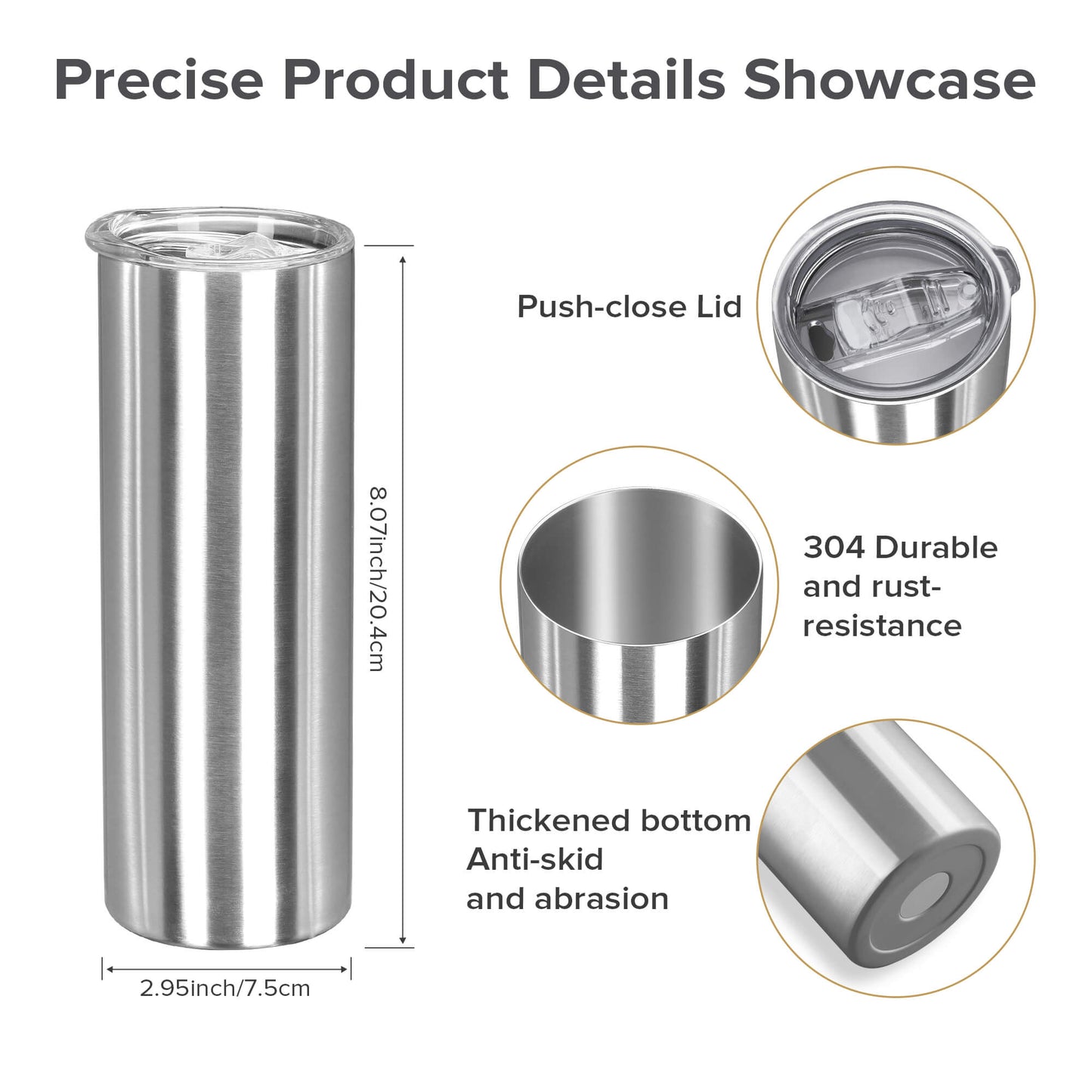 20 oz Stainless Steel Silver Sublimation Tumblers | 12 Pack