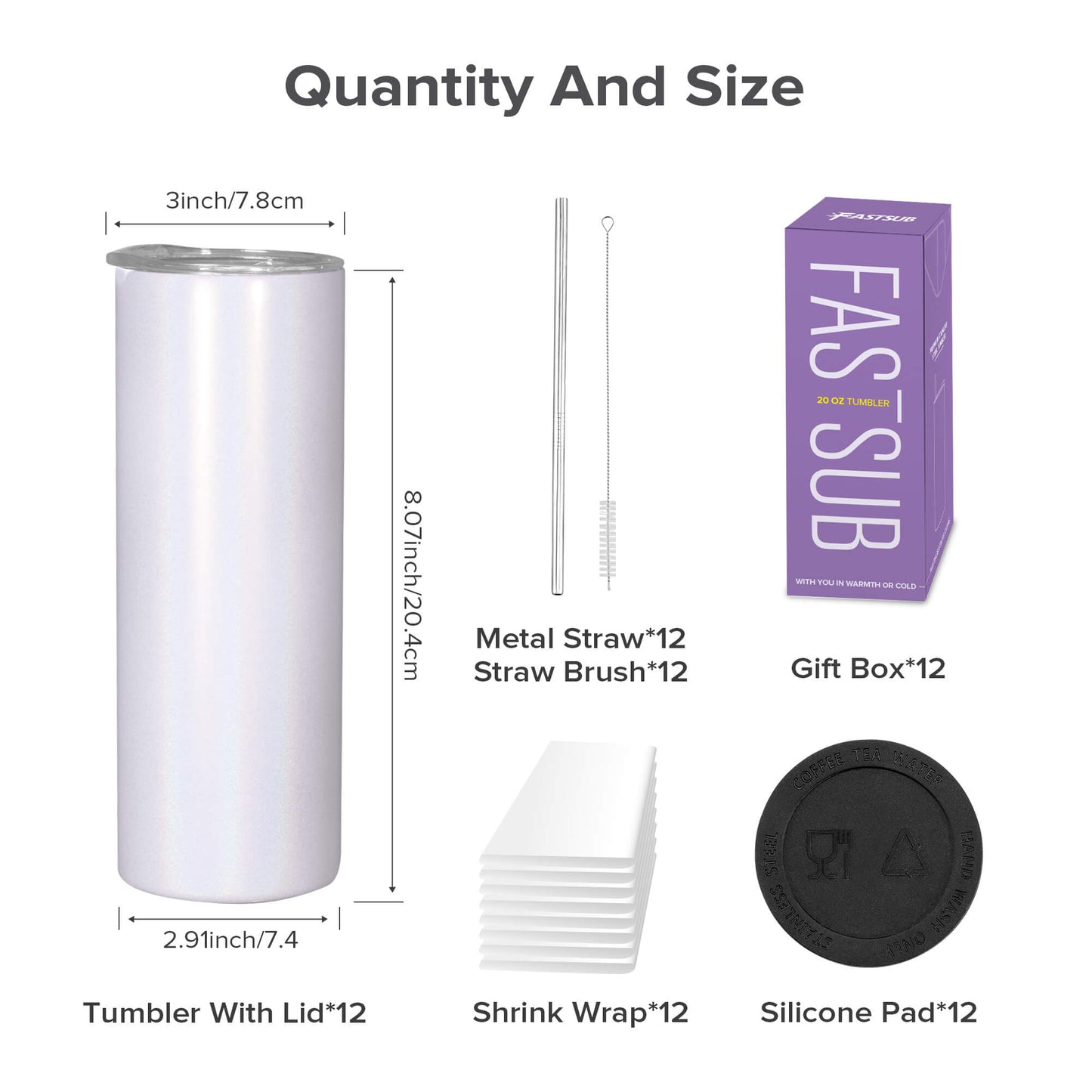 20 oz Skinny Holographic Sublimation Tumblers White | 12 Pack