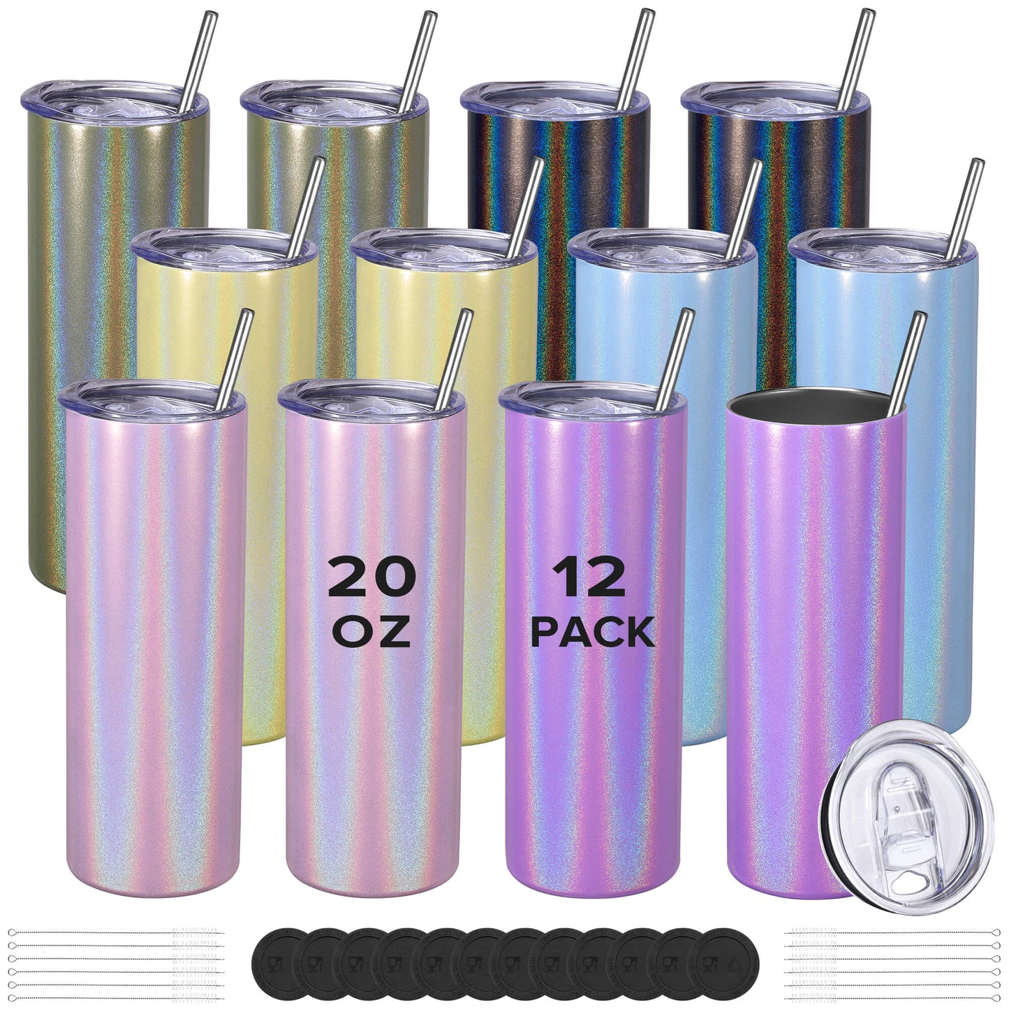 20 oz Glitter Color Sublimation Tumbler Blanks | 12 Pack