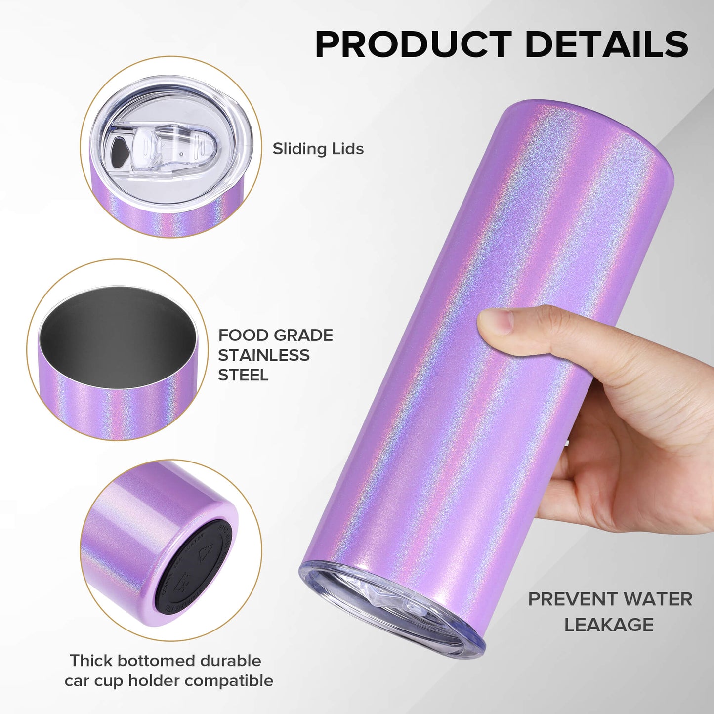 20 oz Glitter Color Sublimation Tumbler Blanks | 12 Pack