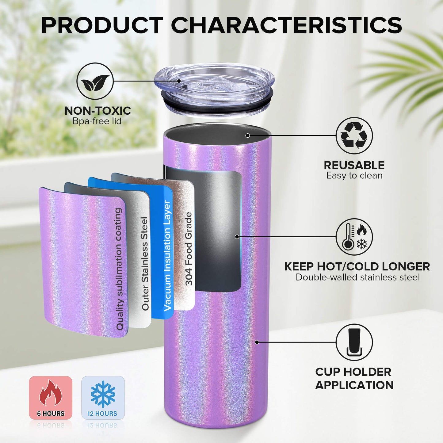 20 oz Glitter Color Sublimation Tumbler Blanks | 12 Pack