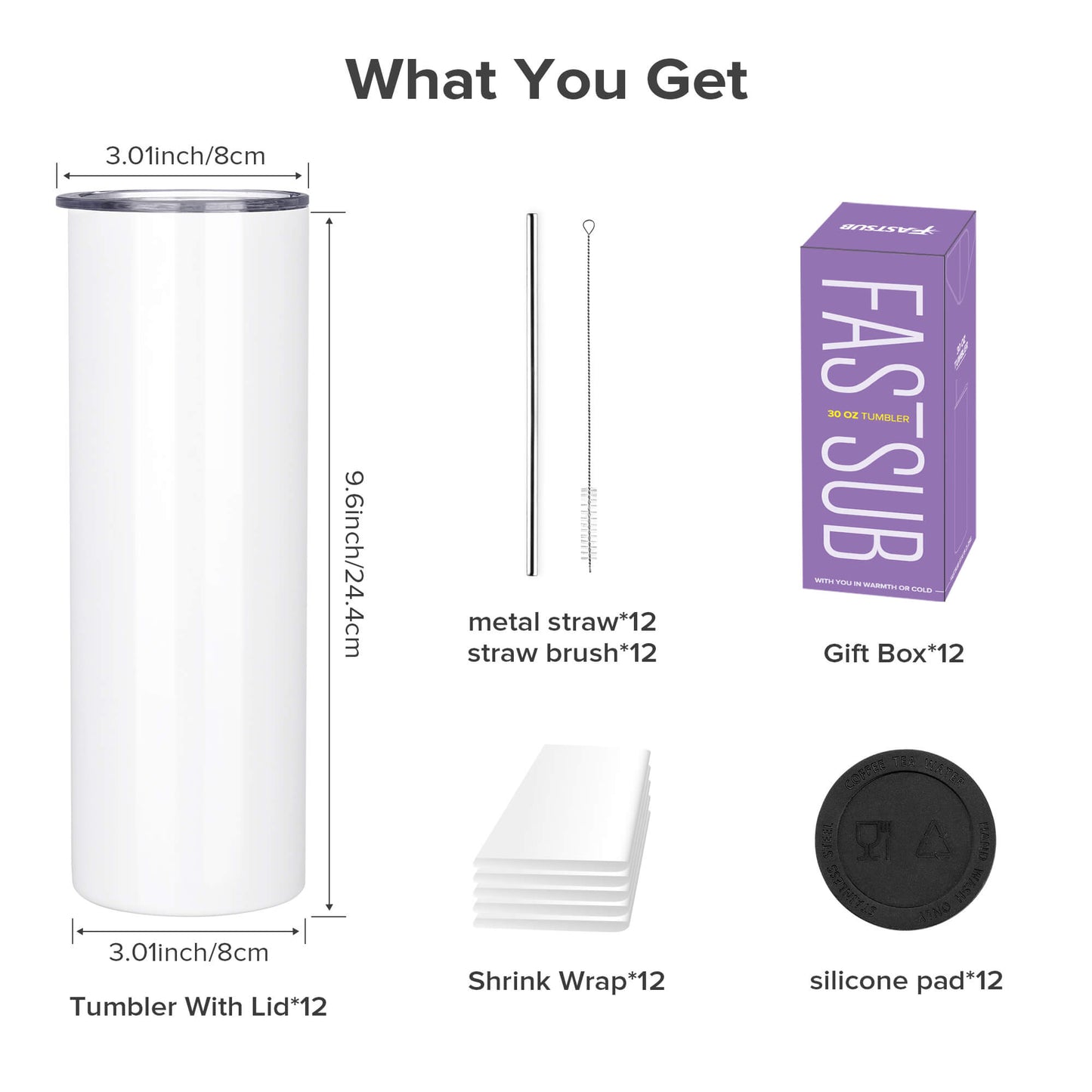 30 oz Sublimation Tumblers Skinny | 12 Pack