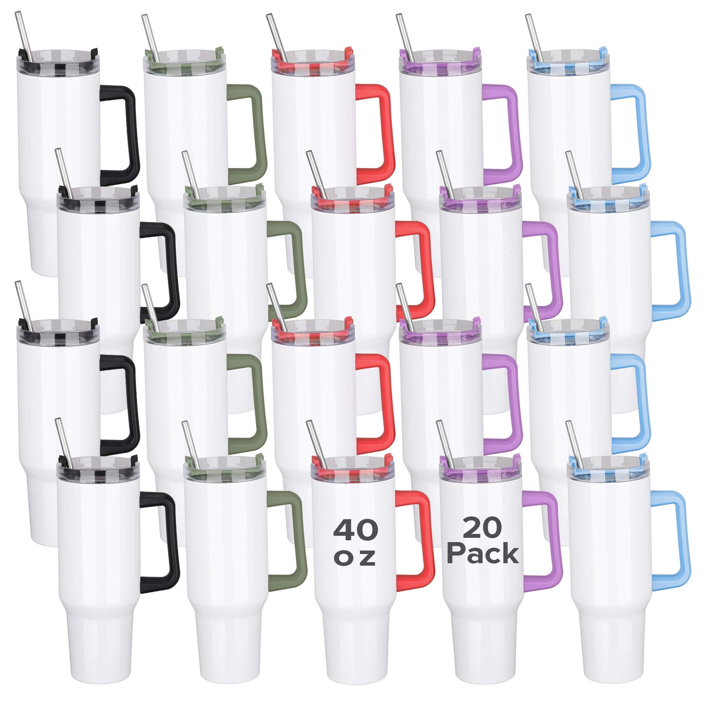 40 oz Sublimation Tumbler with Handle Bulk | 20 Pack