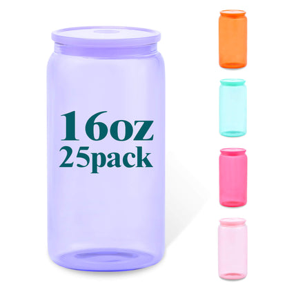 16 oz Sublimation Clear Colored Glass Can Tumbler | 25 Pack