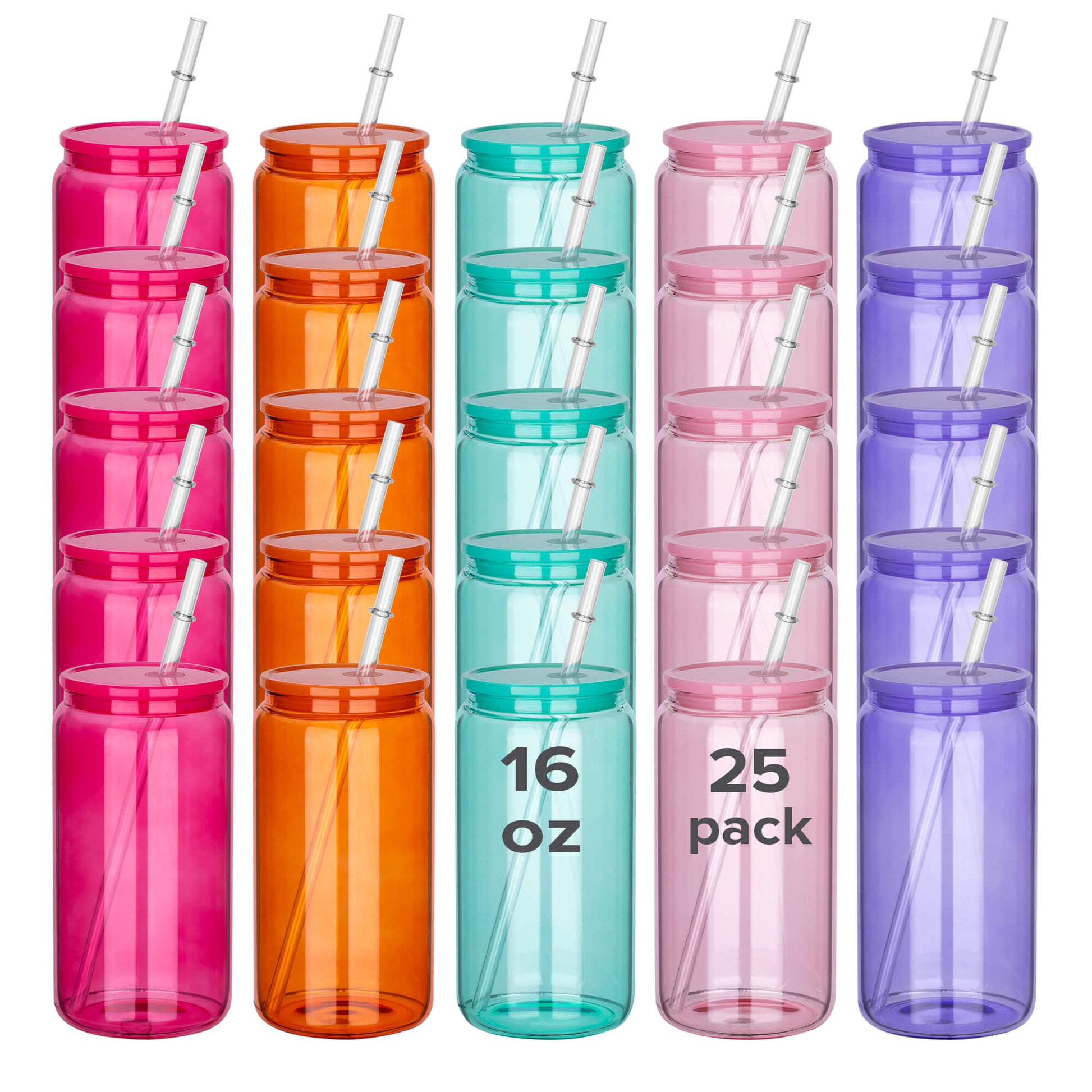 16 oz Sublimation Clear Colored Glass Can Tumbler | 25 Pack - FASTSUB